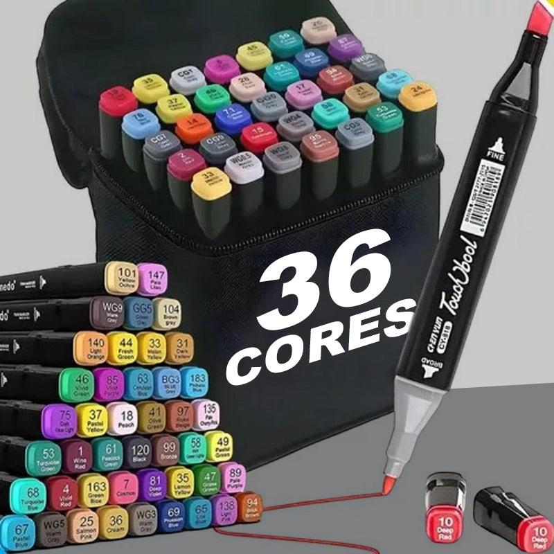 Jogo de Canetas Ponta Dupla 36 CORES