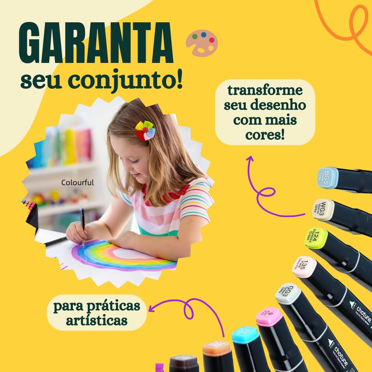 Jogo de Canetas Ponta Dupla 80 CORES