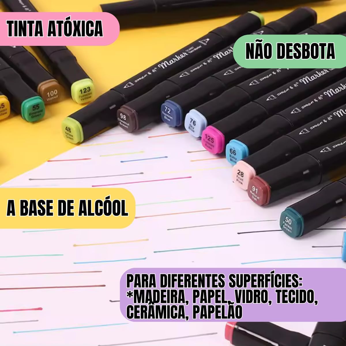 Jogo de Canetas Ponta Dupla 80 CORES