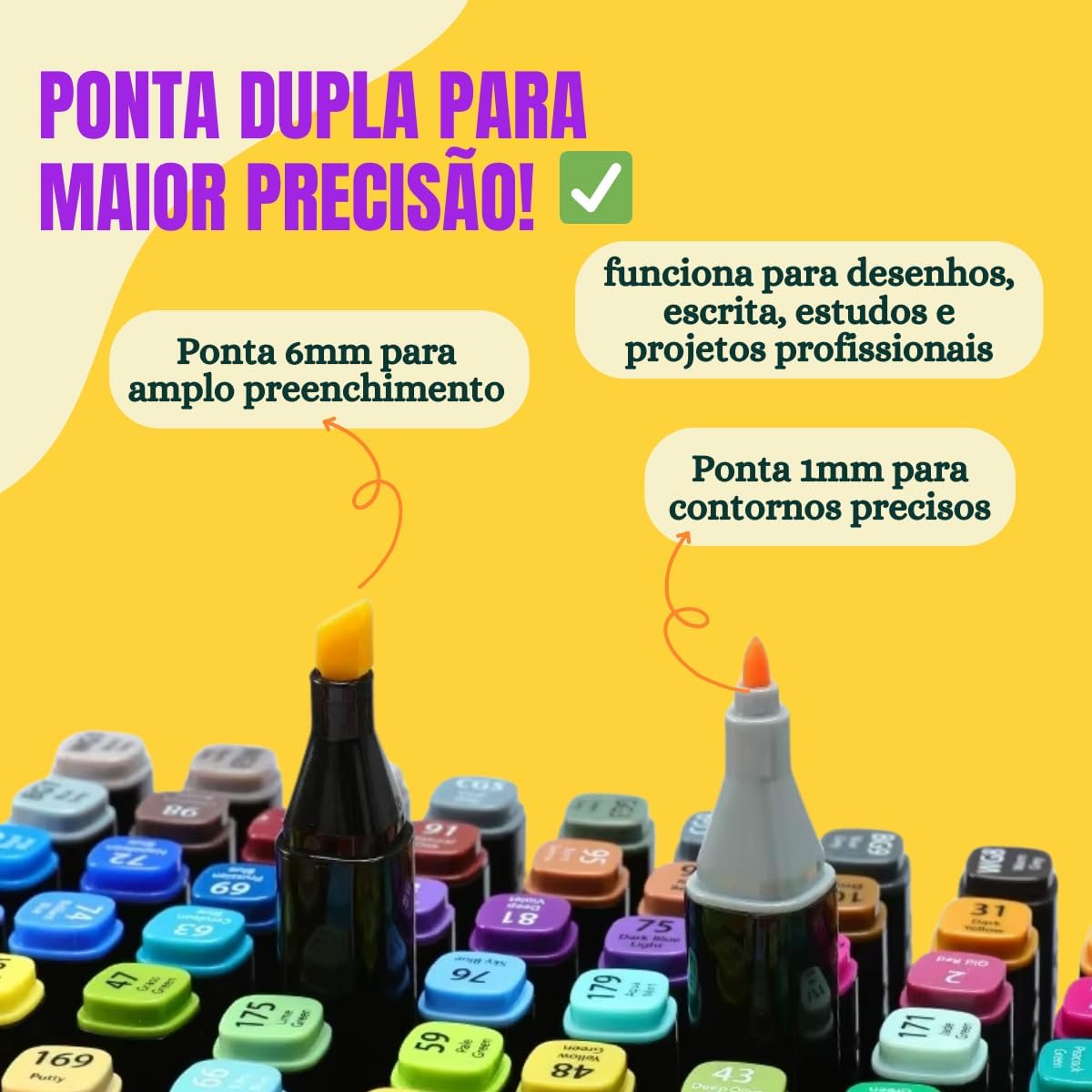 Jogo de Canetas Ponta Dupla 80 CORES