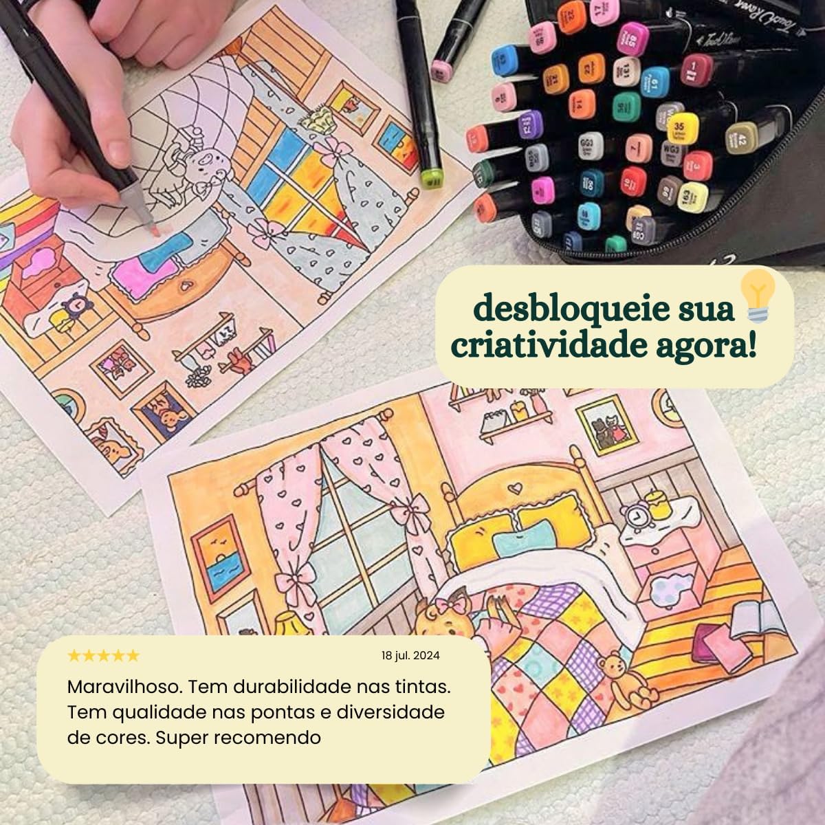 Jogo de Canetas Ponta Dupla 80 CORES