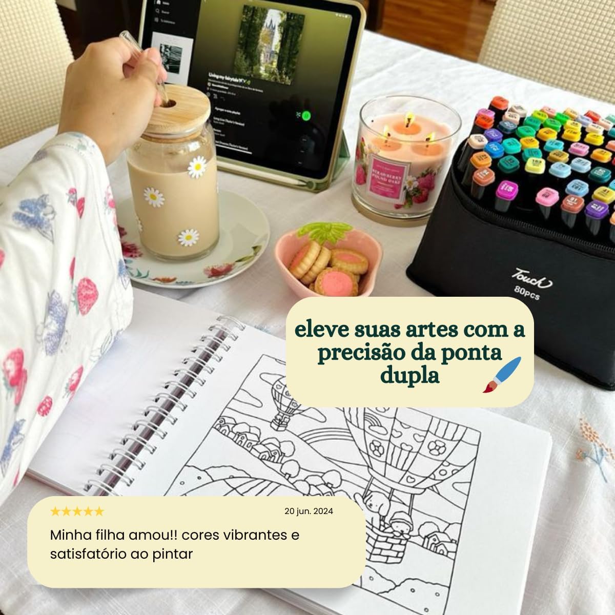 Jogo de Canetas Ponta Dupla 80 CORES