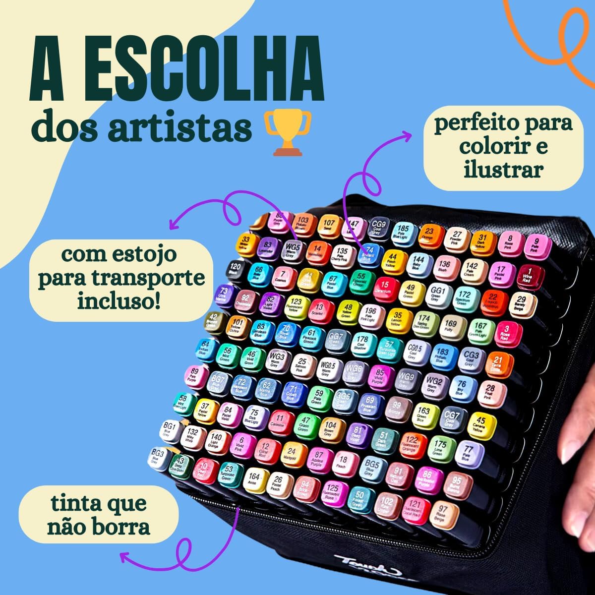 Jogo de Canetas Ponta Dupla 80 CORES