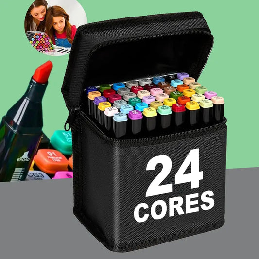 Jogo de Canetas Ponta Dupla 24 CORES