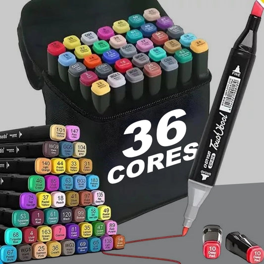 Jogo de Canetas Ponta Dupla 36 CORES