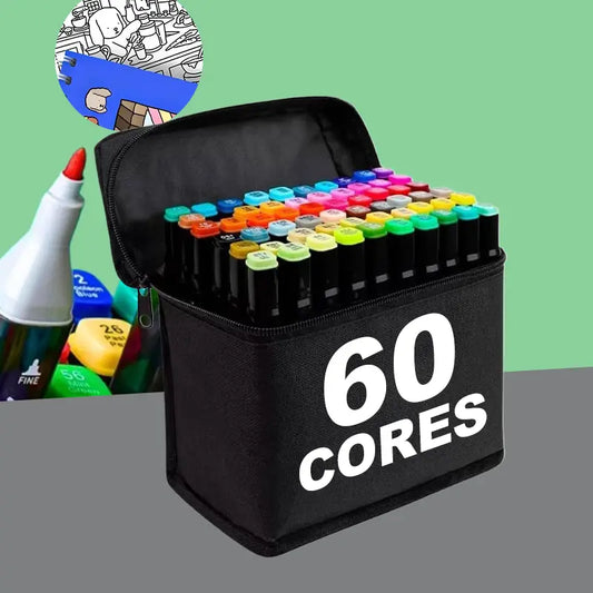 Jogo de Canetas Ponta Dupla 60 CORES