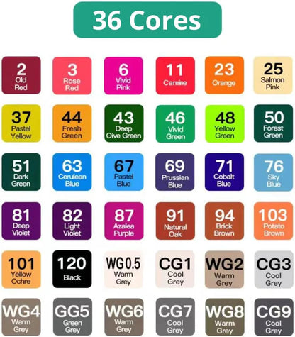 Jogo de Canetas Ponta Dupla 36 CORES