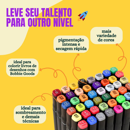 Jogo de Canetas Ponta Dupla 80 CORES