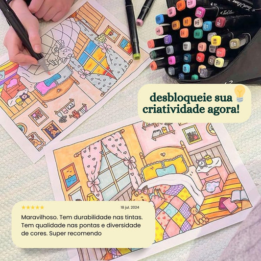 Jogo de Canetas Ponta Dupla 80 CORES
