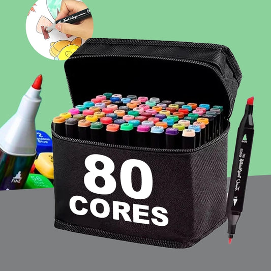Jogo de Canetas Ponta Dupla 80 CORES